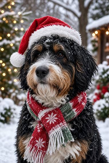 Bernedoodle poster, Christmas Dogs