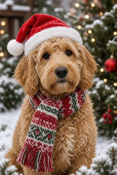 Goldendoodle poster, Christmas Dogs
