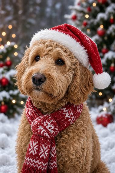 Labradoodle poster, Christmas Dogs