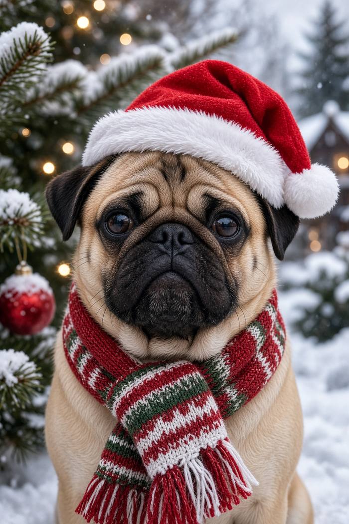 Pug poster, Christmas Dogs