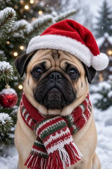 Pug poster, Christmas Dogs