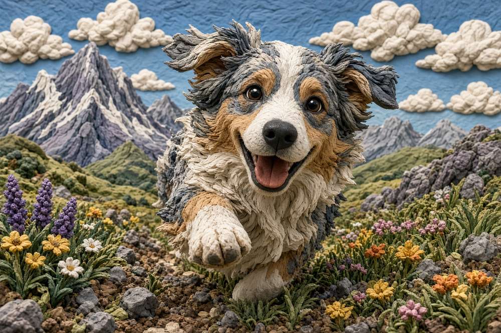 Australian Shepherd (Merle) poster, Claymation Dogs