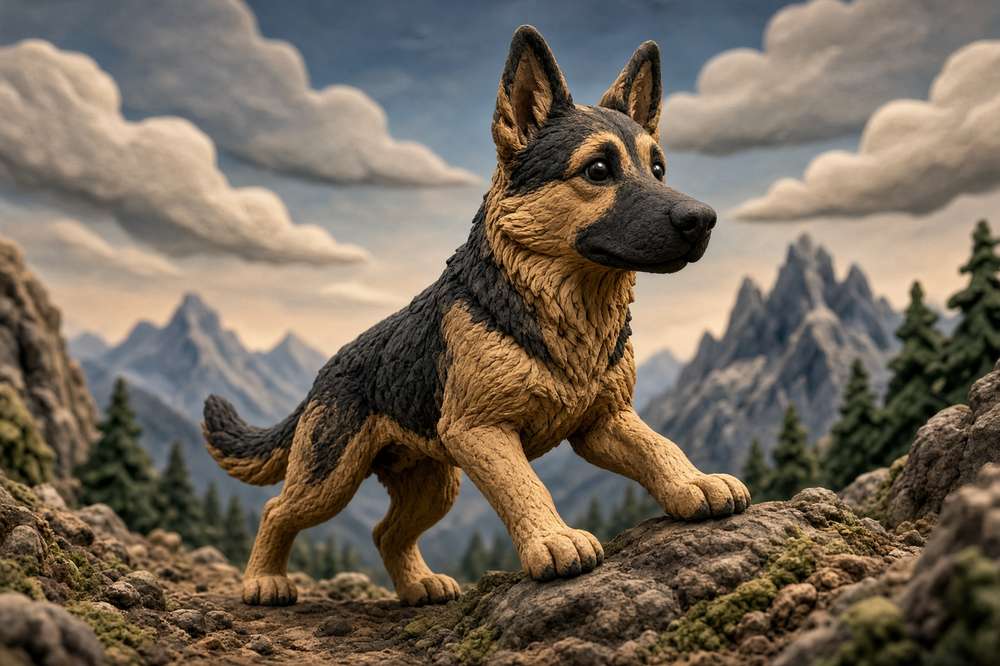 German Shepherd poster, Claymation Dogs