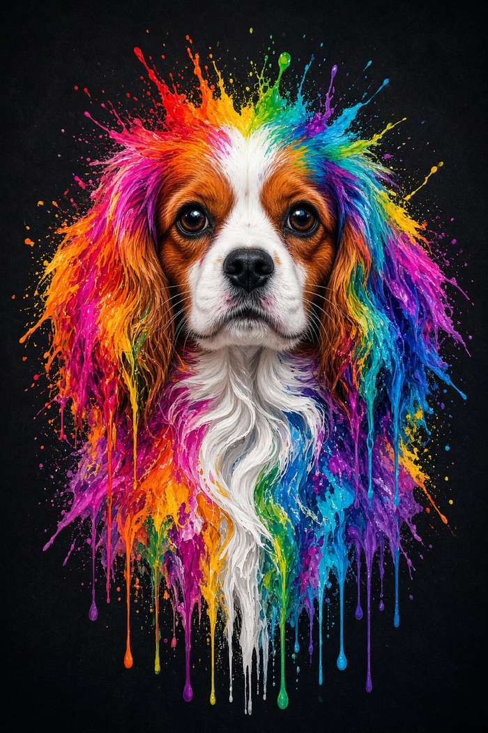 Cavalier King Charles poster, Paint Splash Dogs