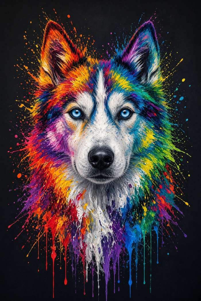 Siberian Husky poster, Paint Splash Dogs