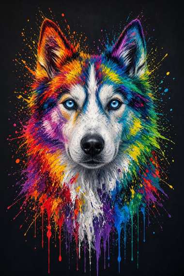 Siberian Husky poster, Paint Splash Dogs