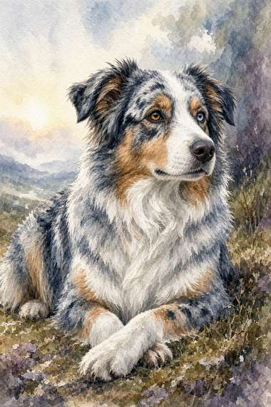 Australian Shepherd (Merle) poster, Watercolor Dogs