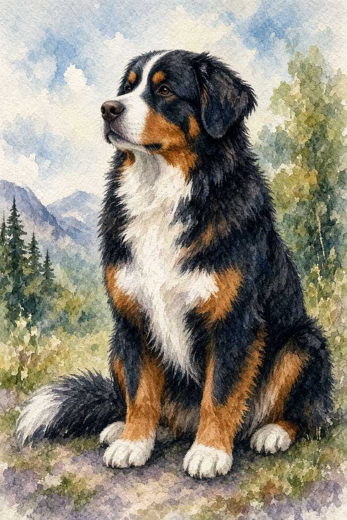 Bernese Mountain Dog poster, Watercolor Dogs