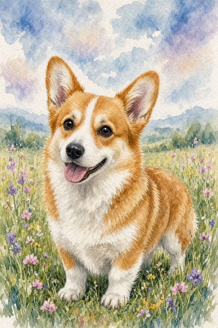 Corgi poster, Watercolor Dogs