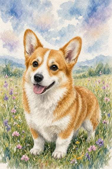 Corgi poster, Watercolor Dogs
