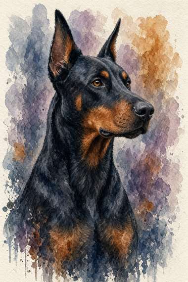 Doberman poster, Watercolor Dogs