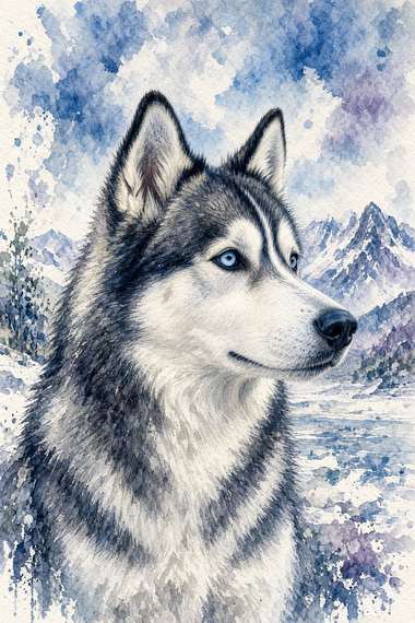 Siberian Husky poster, Watercolor Dogs