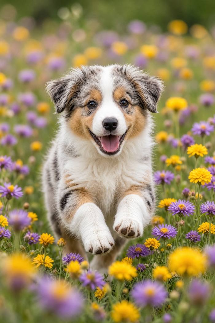 Australian Shepherd poster, Flower Puppies