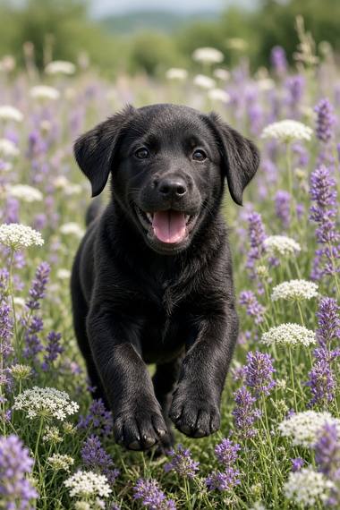 Black Labrador poster, Flower Puppies