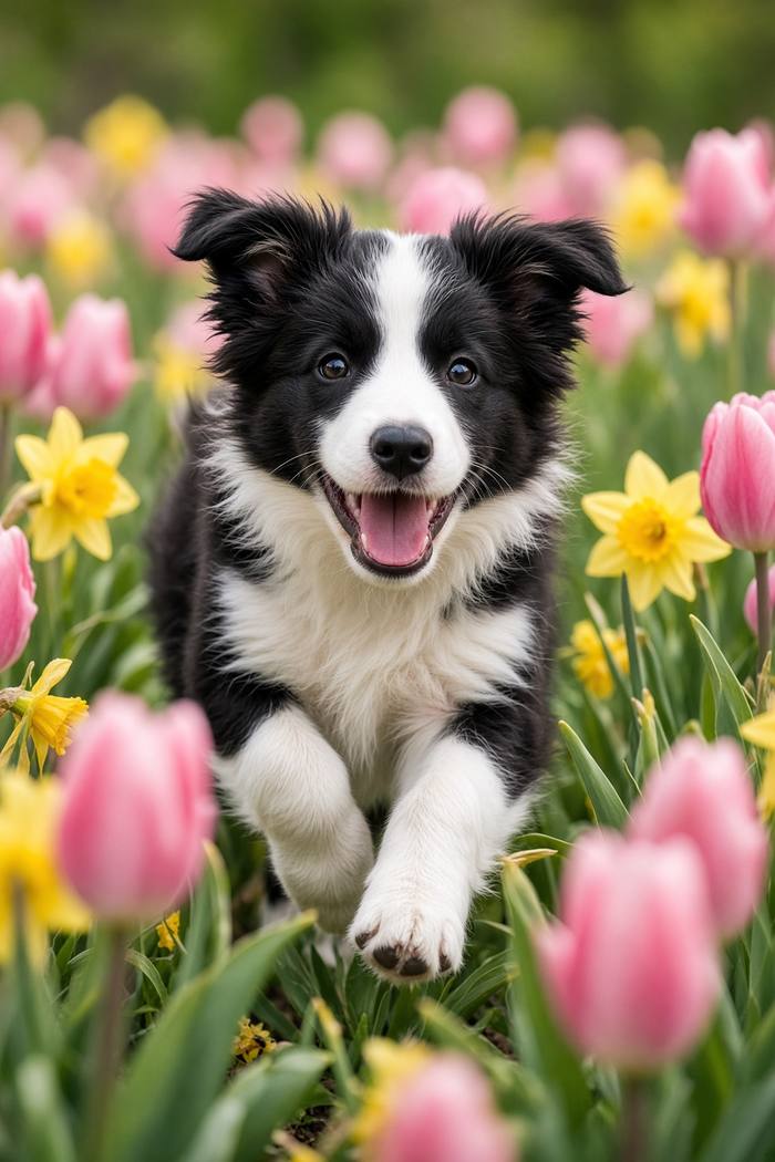 Border Collie poster, Flower Puppies