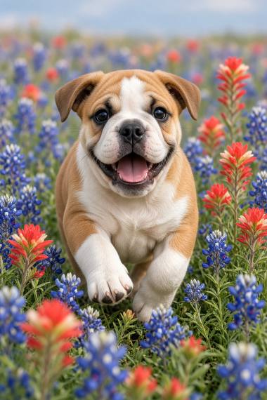 Bulldog poster, Flower Puppies