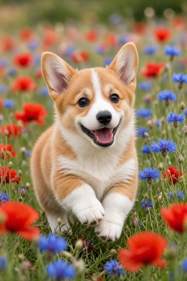 Corgi poster, Flower Puppies