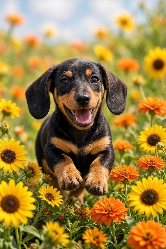 Dachshund poster, Flower Puppies