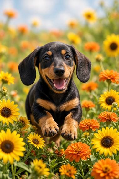 Dachshund poster, Flower Puppies
