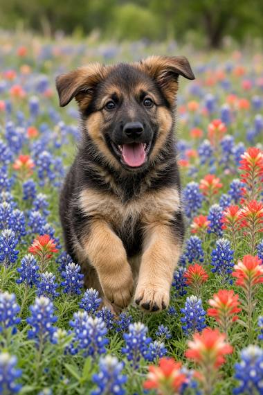 German Shepherd poster, Flower Puppies