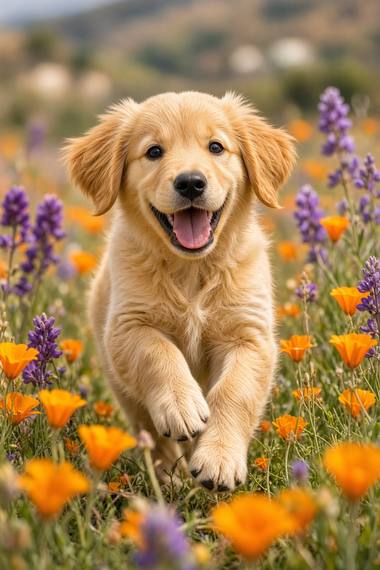 Golden Retriever poster, Flower Puppies
