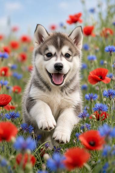 Siberian Husky poster, Flower Puppies