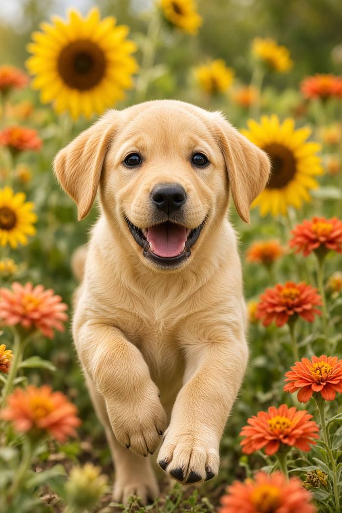 Labrador poster, Flower Puppies
