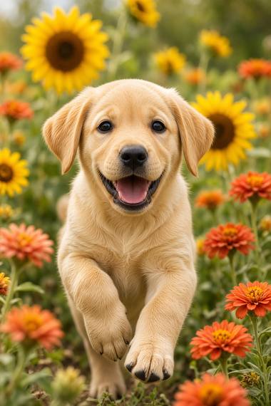 Labrador poster, Flower Puppies