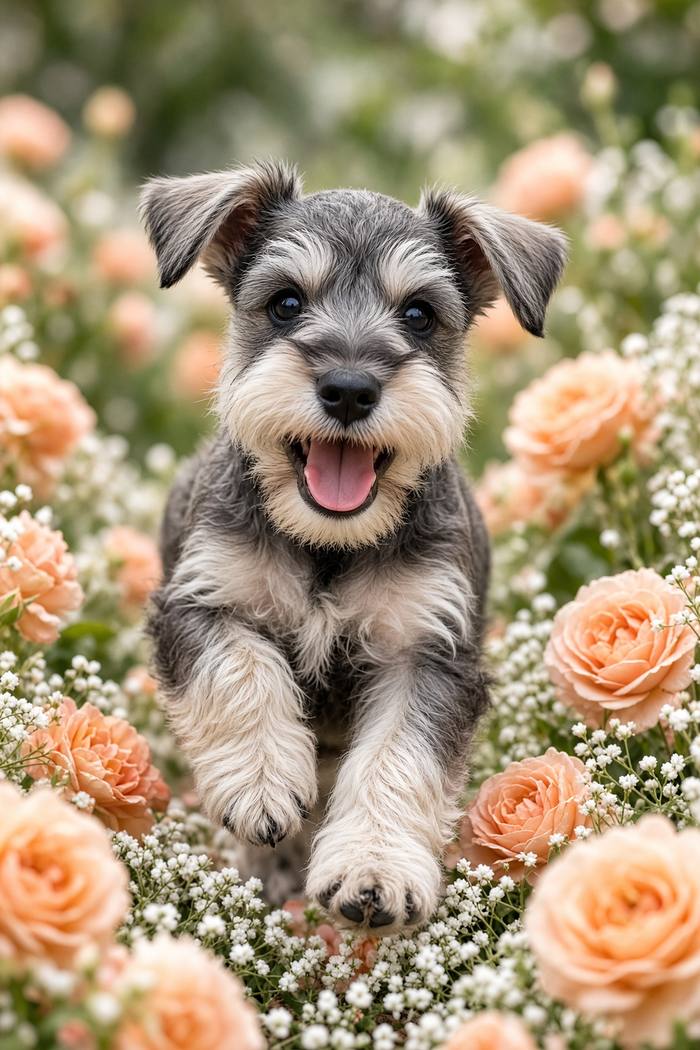 Schnauzer poster, Flower Puppies