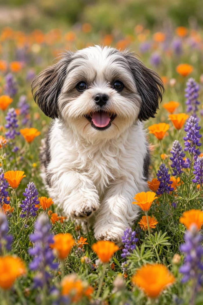 Shih Tzu poster, Flower Puppies