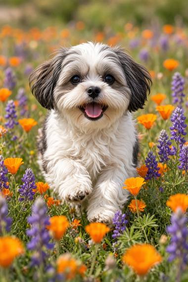 Shih Tzu poster, Flower Puppies