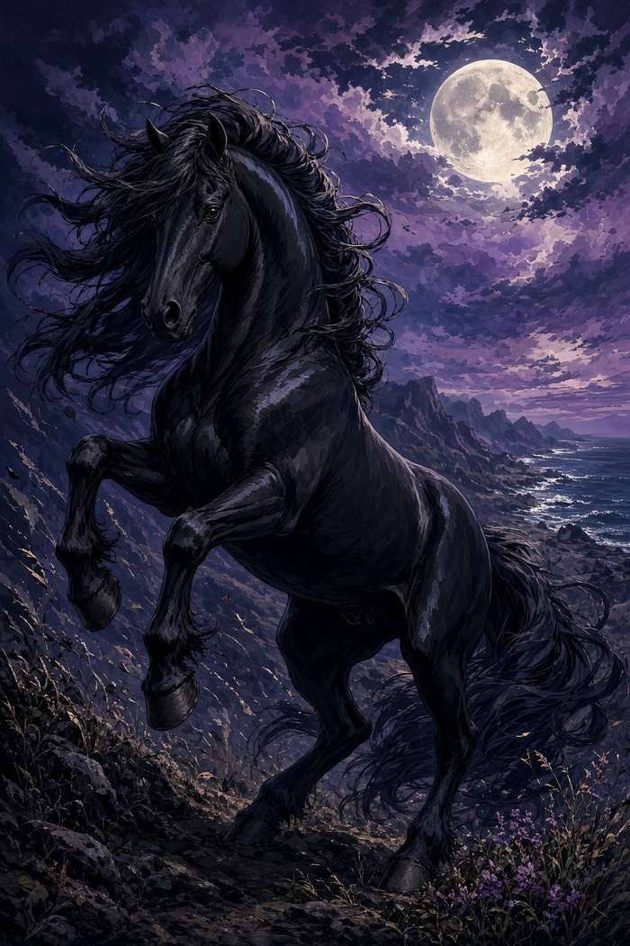Andalusian (Black) poster, Anime Horses
