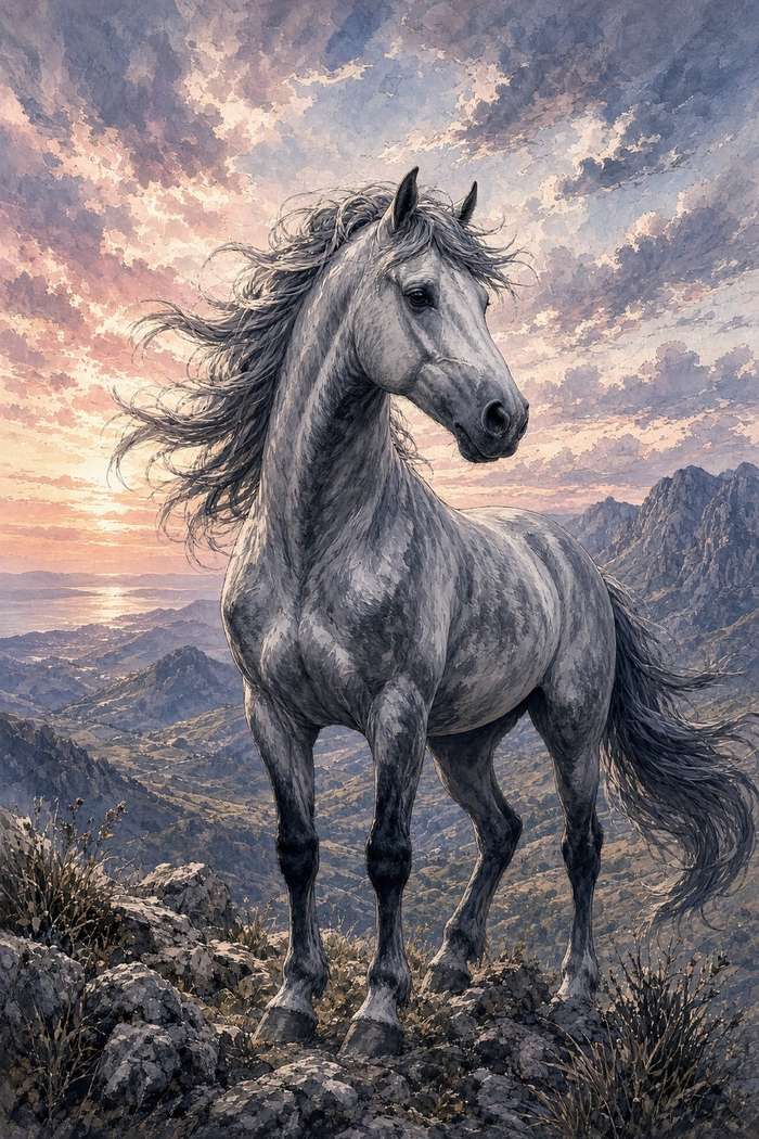 Andalusian (Gray) poster, Anime Horses