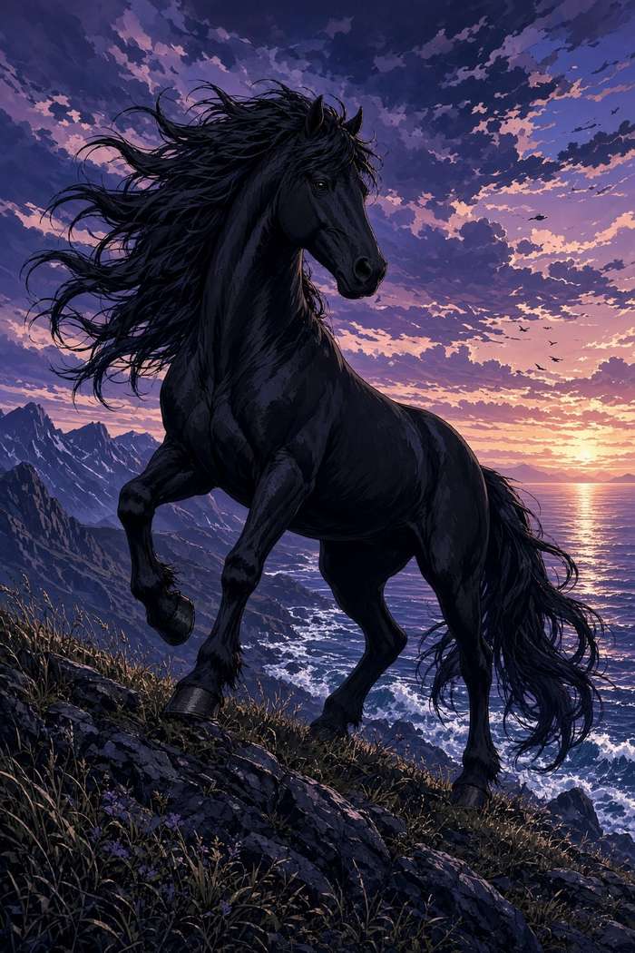 Friesian (Black) poster, Anime Horses