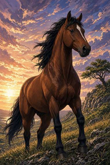 Hanoverian (Bay) poster, Anime Horses