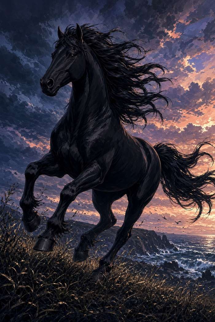 Hanoverian (Black) poster, Anime Horses