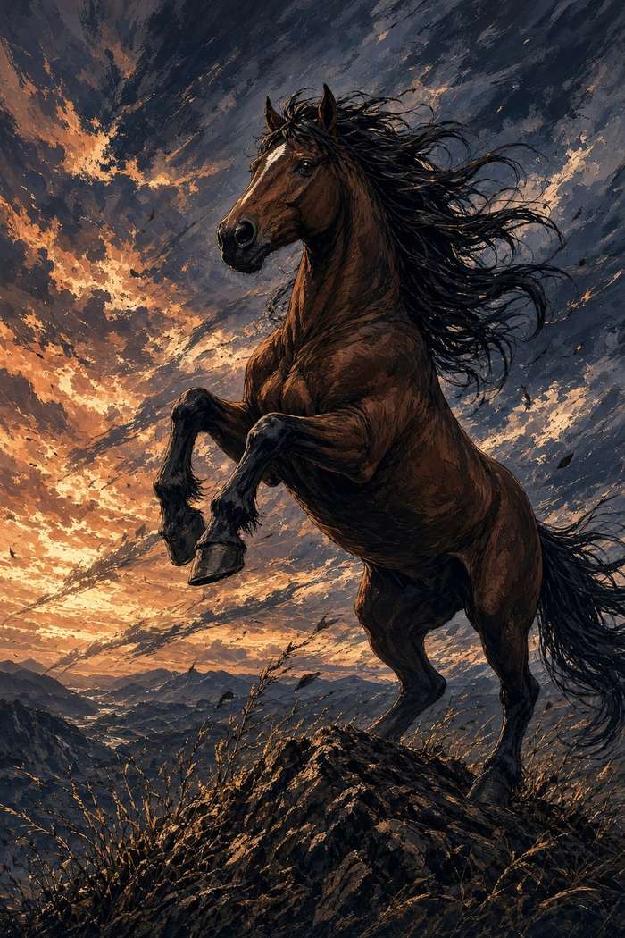 Mustang (Bay) poster, Anime Horses