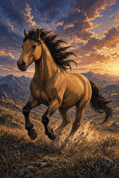 Mustang (Dun) poster, Anime Horses