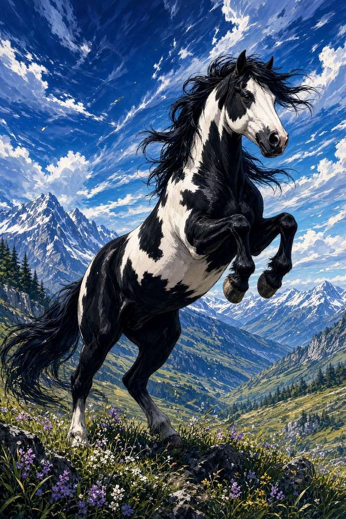 Paint Horse (Tobiano) poster, Anime Horses