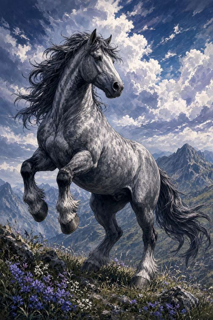 Percheron (Dapple Gray) poster, Anime Horses