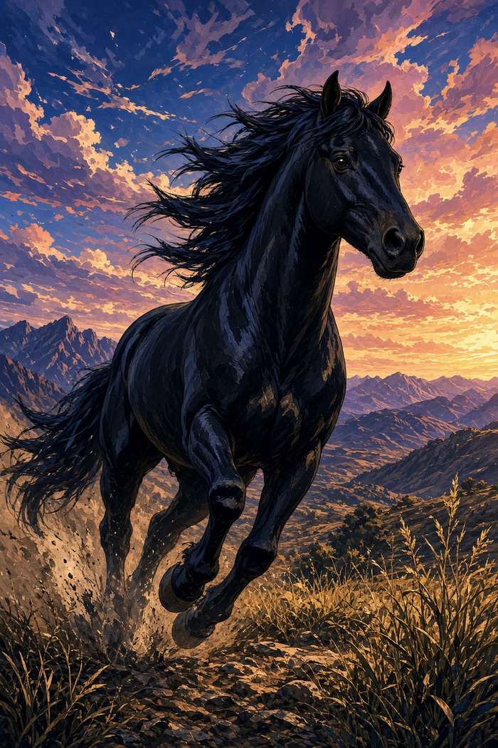 Quarter Horse (Black) poster, Anime Horses
