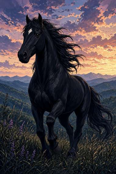 Walking Horse (Black) poster, Anime Horses