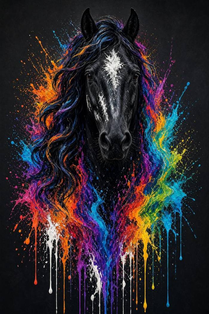 Friesian (Black) poster, Painted Horses
